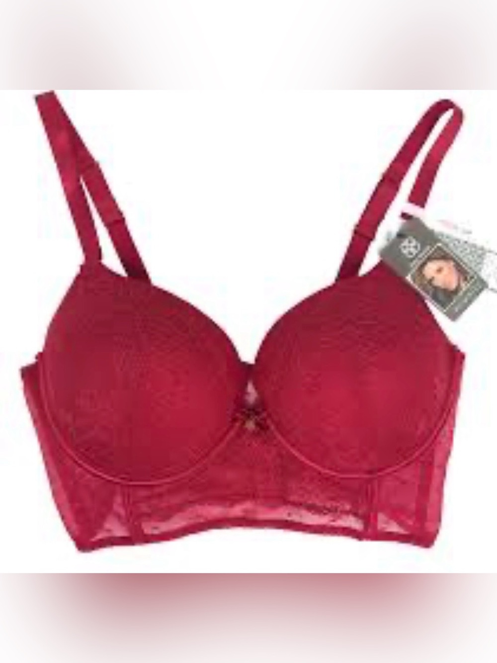 Daisy Fuentes Red Lace Longline Push-Up Bra